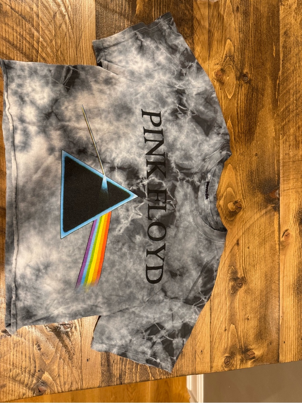 Pink Lotus Gray Tie-Dye Tee with Rainbow Prism Graphic